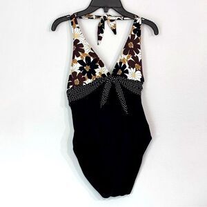 La Blanca | Rod Beattie Black Floral Polka Dot One Piece Swimsuit Bathing Suit 4